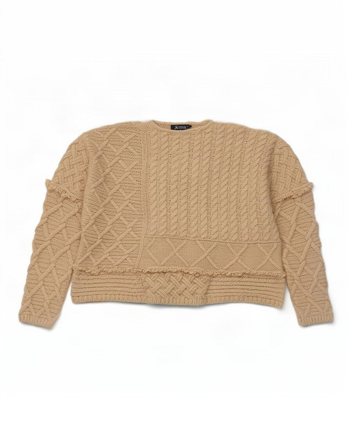 Zara Pull court surdimensionné à col rond pour femme UK 14 Beige moyen