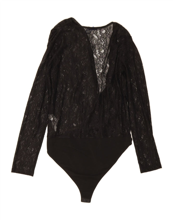 ZARA Womens Long Sleeve Bodysuit UK 14 Large Black Polyester Vintage Zara and Second-Hand Zara from Messina Hembry 