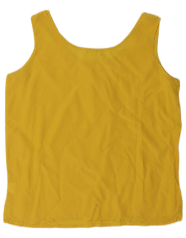 vintage Womens Crop Sans Manches Blouse Top UK 14 Grande Soie Jaune