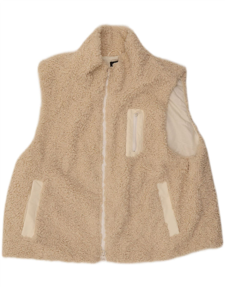 Zara Gilet polaire surdimensionné pour femme UK 10 Petit polyester beige