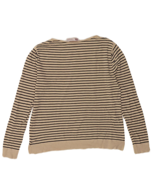 Zara Pull ras du cou pour femme UK 10 Petit blanc cassé rayé