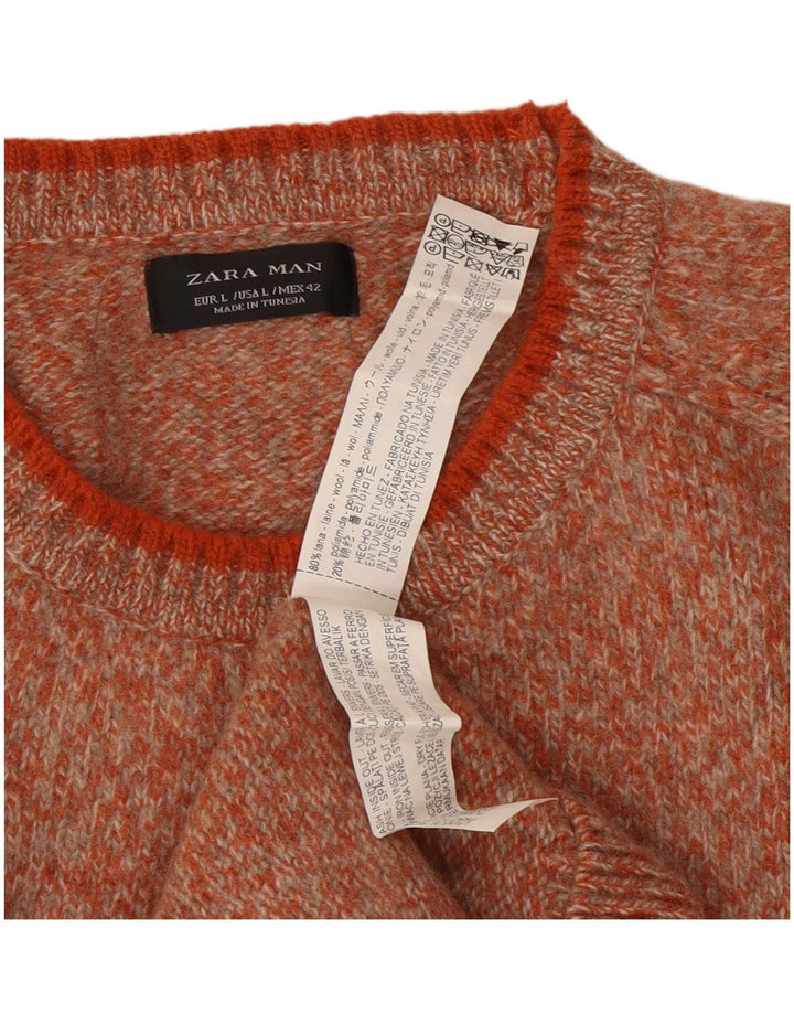 Zara Pull à col rond pour homme en laine mouchetée orange