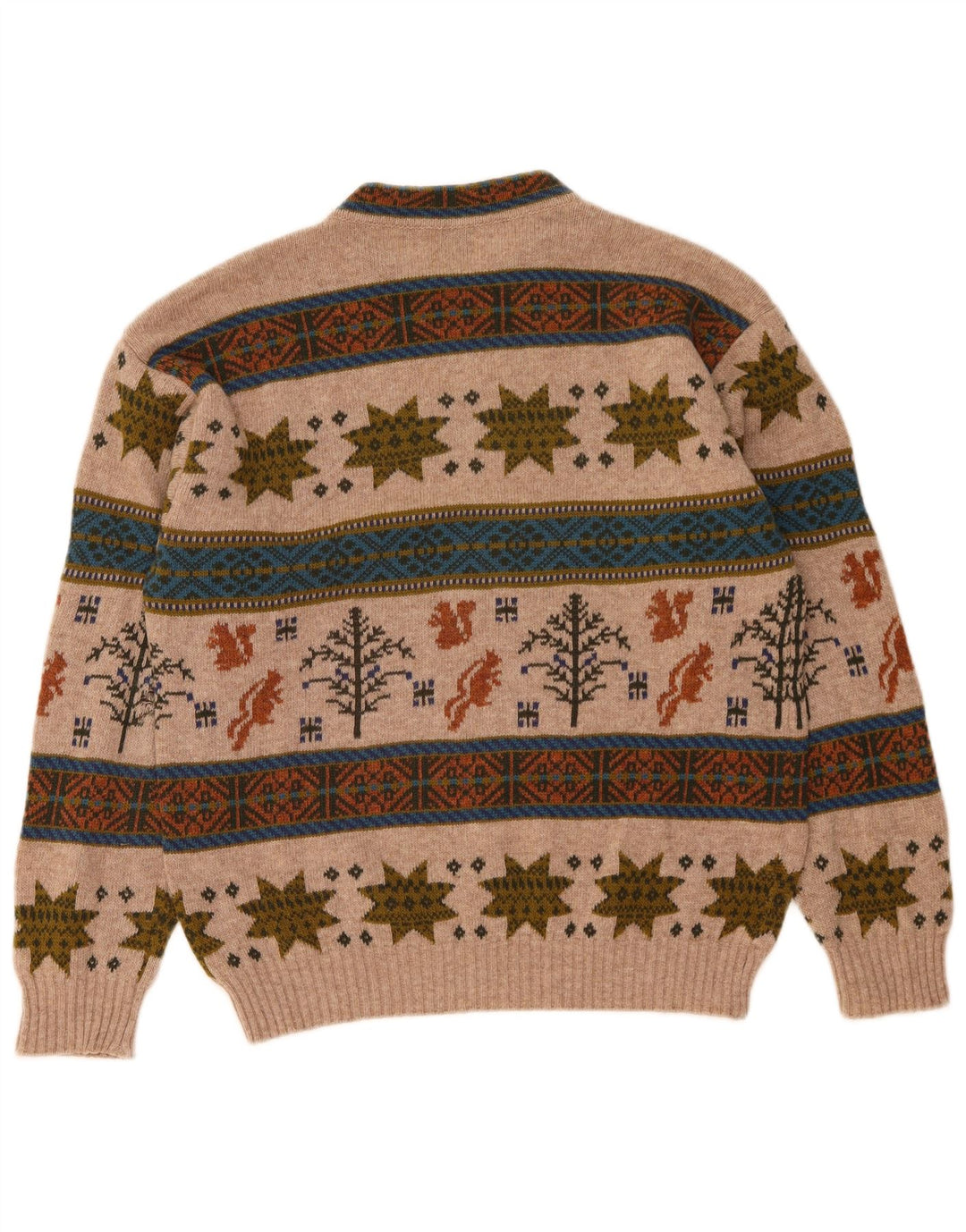 Benetton Pull à col rond en laine Fair Isle beige moyen pour homme