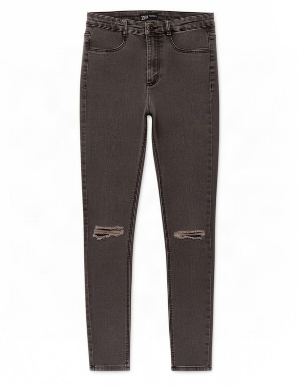 Zara Jean skinny effet vieilli pour femme EU 34 2XS W24 L26 Gris Coton