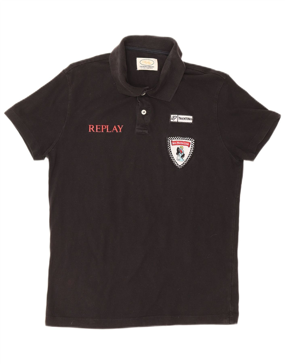 REPLAY Mens Graphic Polo Shirt Medium Black Cotton