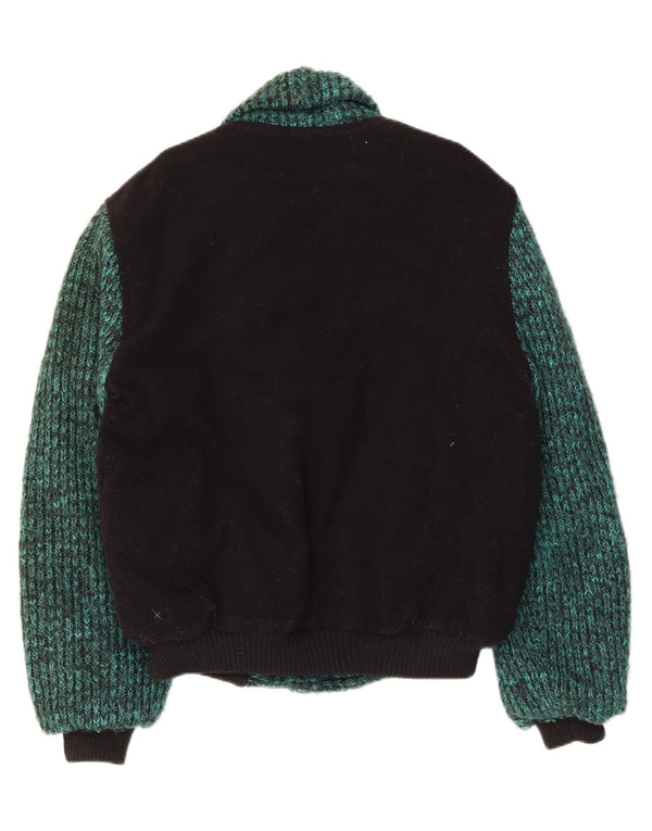 vintage Mens Knit Bomber Jacket UK 38 Medium Green Colourblock