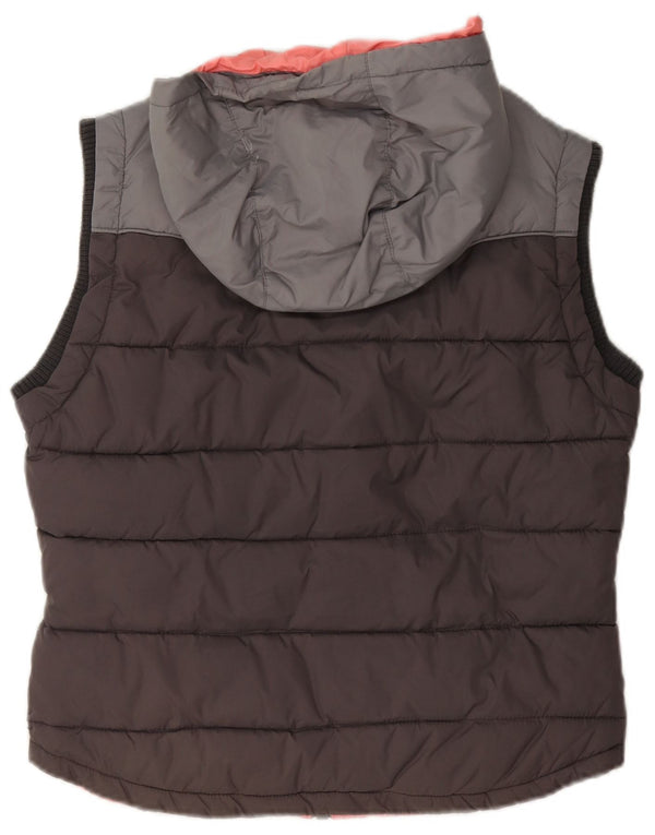 Superdry Gilet rembourré à capuche pour femme UK 12 Nylon color block gris moyen