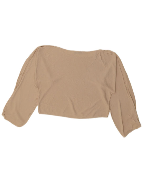 Zara Womens Crop Boat Neck Jumper Sweater UK 16 Large Beige Viscose Moderne
