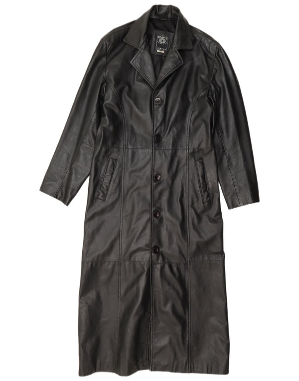 Calculus Manteau long en cuir coupe ample pour femme UK 4 XS Noir