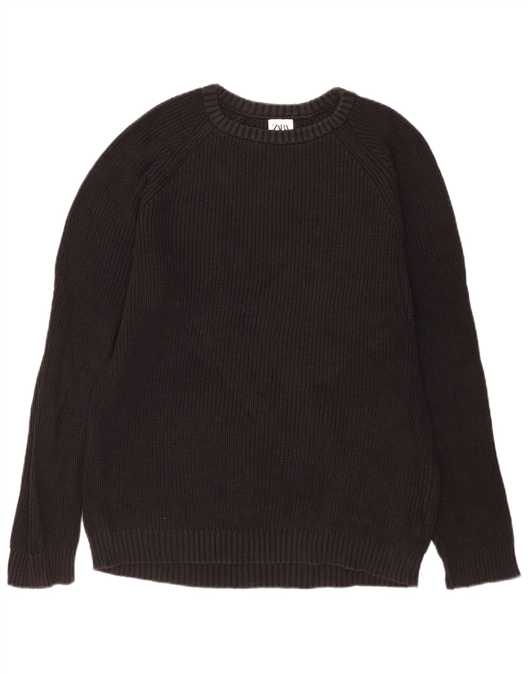 Zara Pull à col rond pour homme en coton noir Large