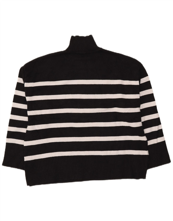 Zara Pull surdimensionné à col roulé pour femme UK 16 Large Noir Rayé