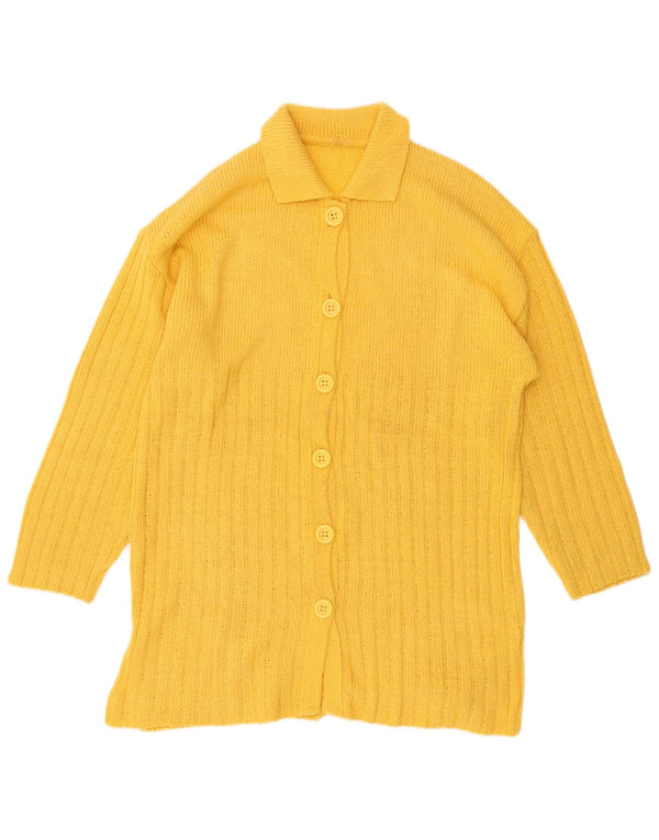 VINTAGE Femme Cardigan Pull UK 16 Grand Coton Jaune