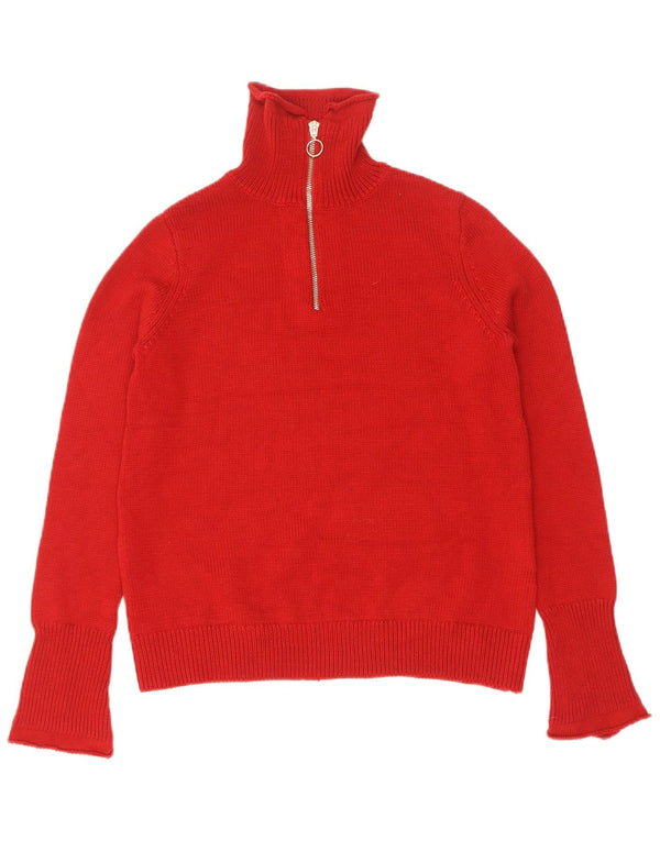 Zara Pull à col zippé pour femme UK 14 Large Rouge Polyester
