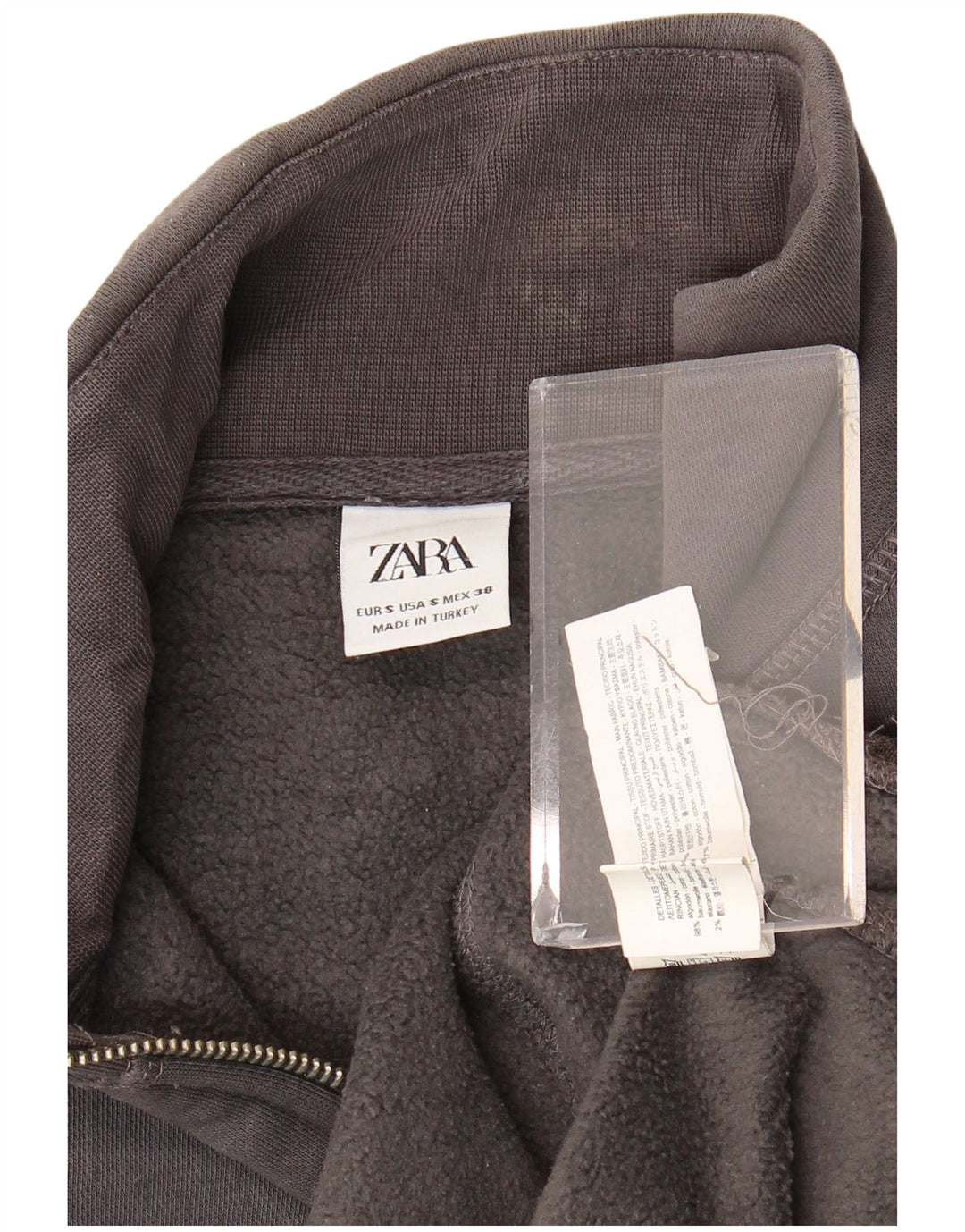 Zara Homme Zip Neck Sweatshirt Jumper Petit Gris Polyester