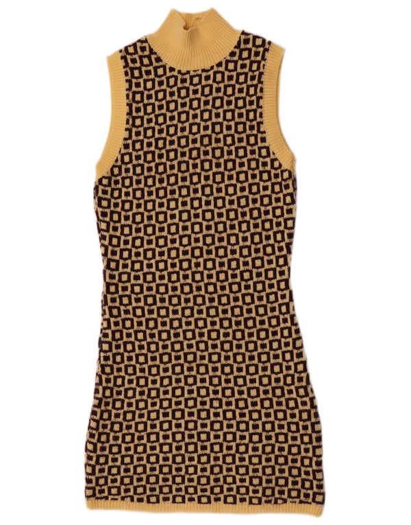 Zara Robe pull sans manches pour femme UK 12 Acrylique géométrique jaune moyen