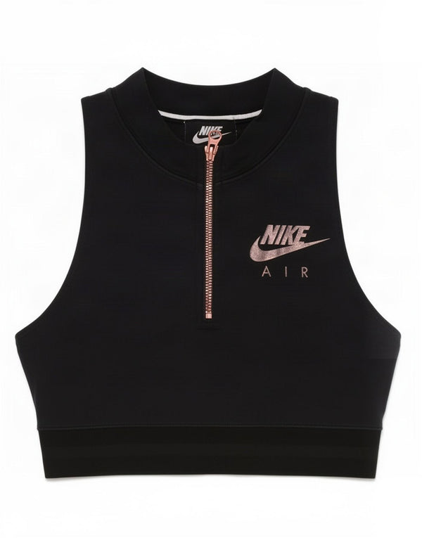 Nike Womens Crop Zip Neck Graphic Débardeur UK 6 XS Noir Coton