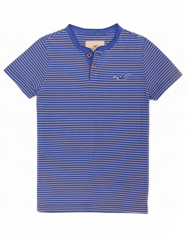 Hollister Homme T-Shirt Top Small Bleu Rayé Coton