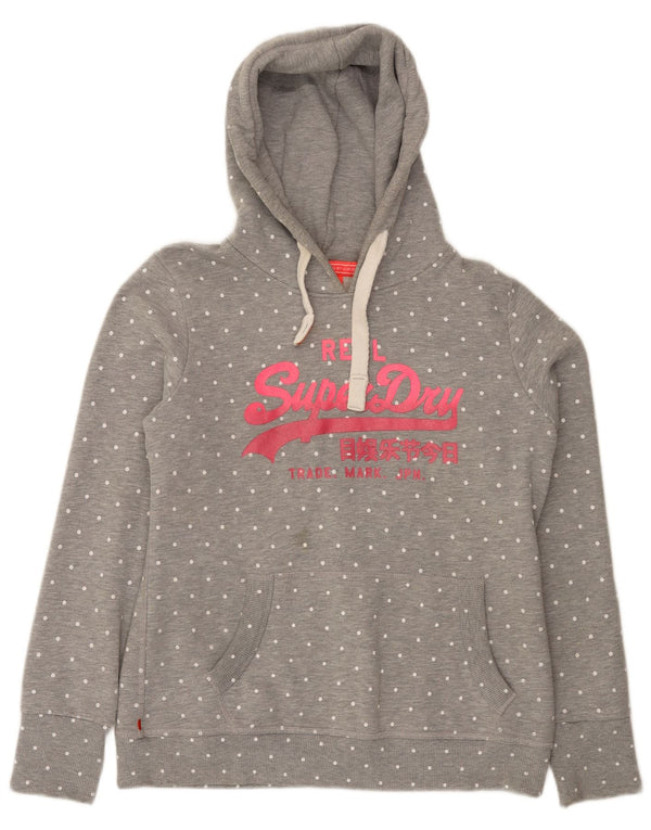 Superdry Pull à capuche graphique pour femme UK 18 XL Coton à pois gris