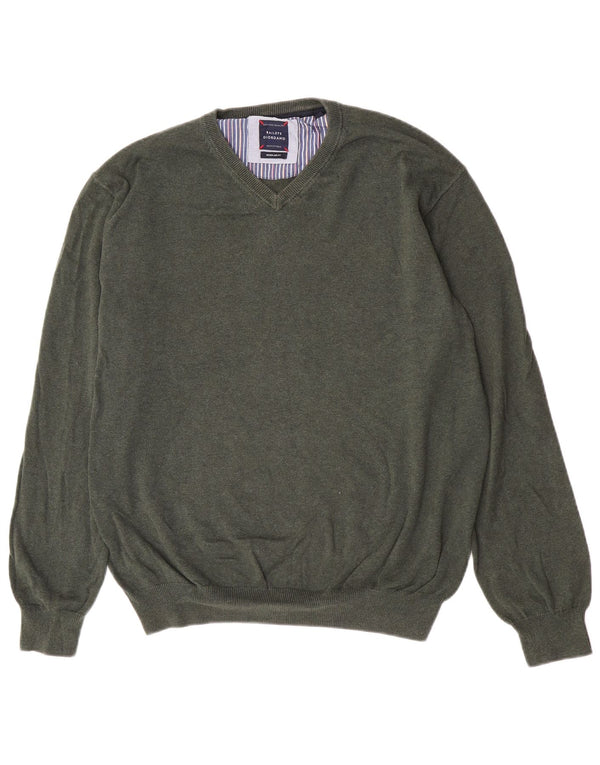 vintage Mens Regular Fit V-Col Jumper Pull XL Vert Coton