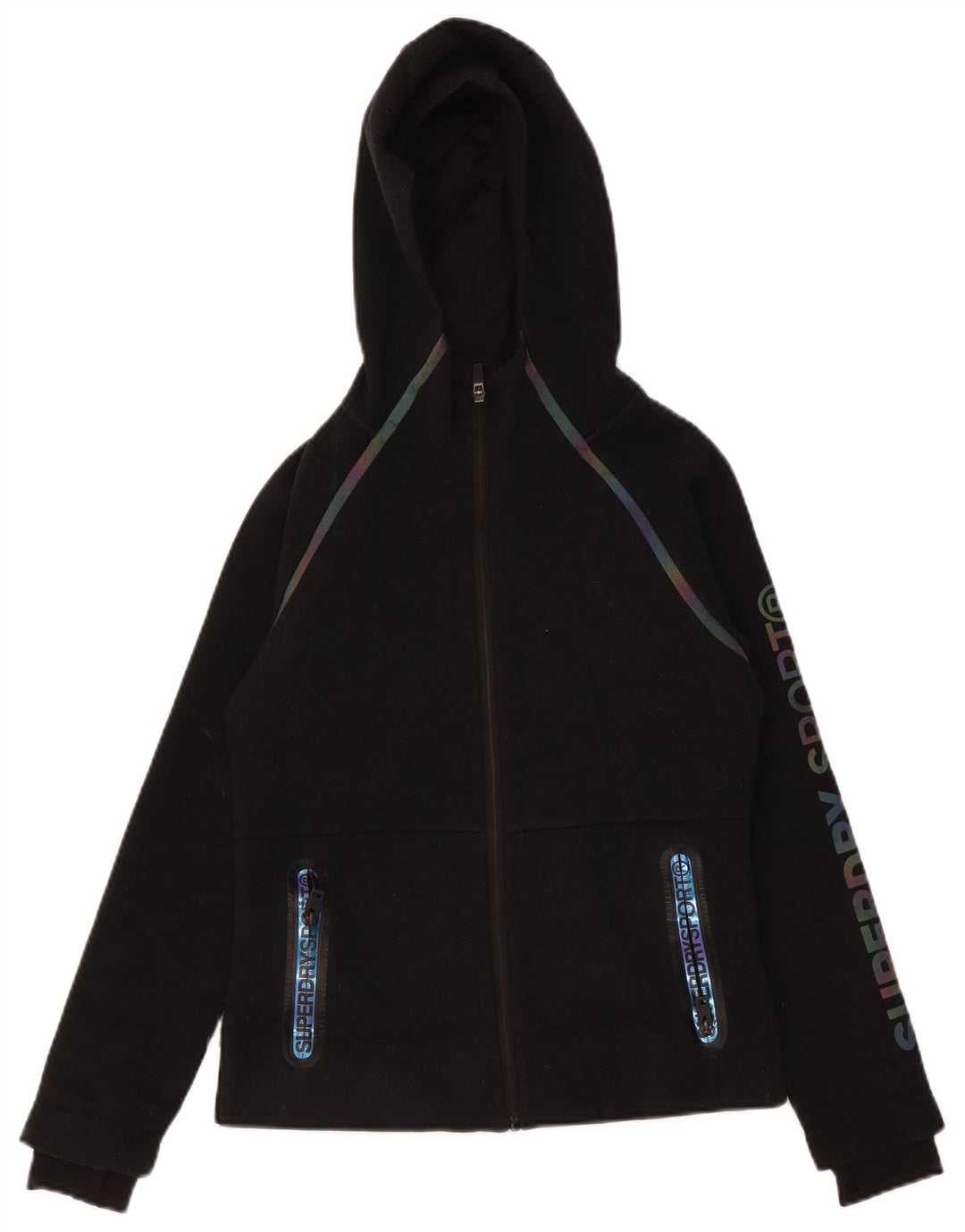 Superdry Pull à capuche zippé graphique pour femme UK 10 Small Noir Polyester