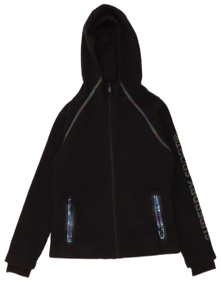 Superdry Pull à capuche zippé graphique pour femme UK 10 Small Noir Polyester