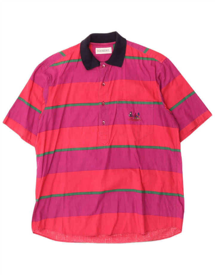 ICEBERG Chemise pull à manches courtes pour homme en coton rayé violet