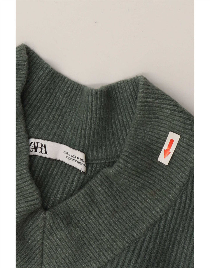 Zara Pull surdimensionné à col en V pour femme UK 14 Acrylique vert moyen