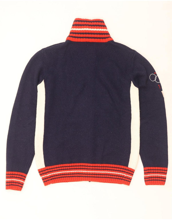 Datch Pull Cardigan Graphique pour Homme UK 14 Laine Colorblock Bleu Marine Moyen