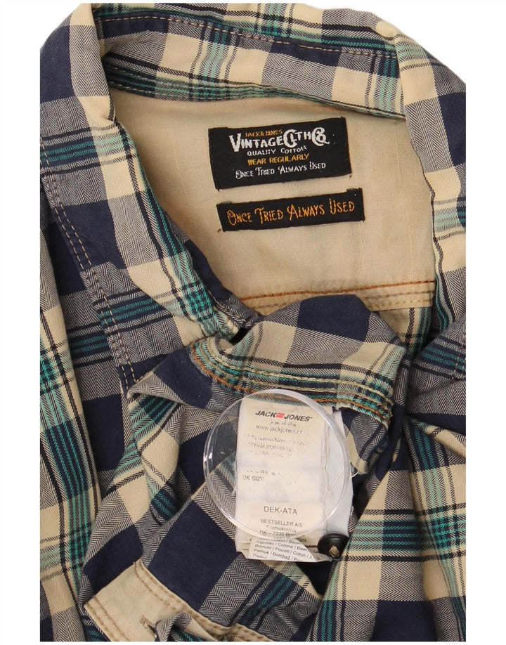 JACK & JONES Chemise Flanelle Homme Bleu Marine Moyen à Carreaux Coton