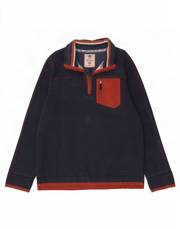 Fat Face Sweat-shirt à col zippé pour homme en coton color block Bleu marine Taille L
