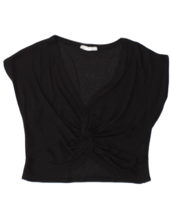 Zara Womens Crop Blouse Top UK 10 Small Black Polyester