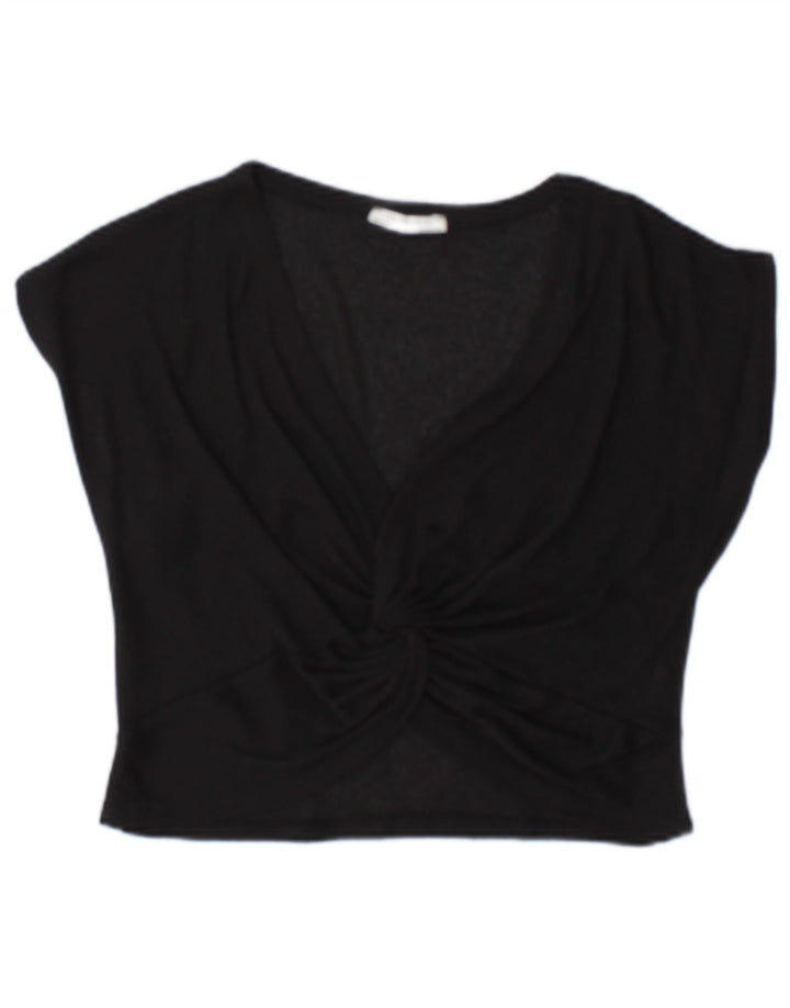 Zara Womens Crop Blouse Top UK 10 Petit Noir Polyester