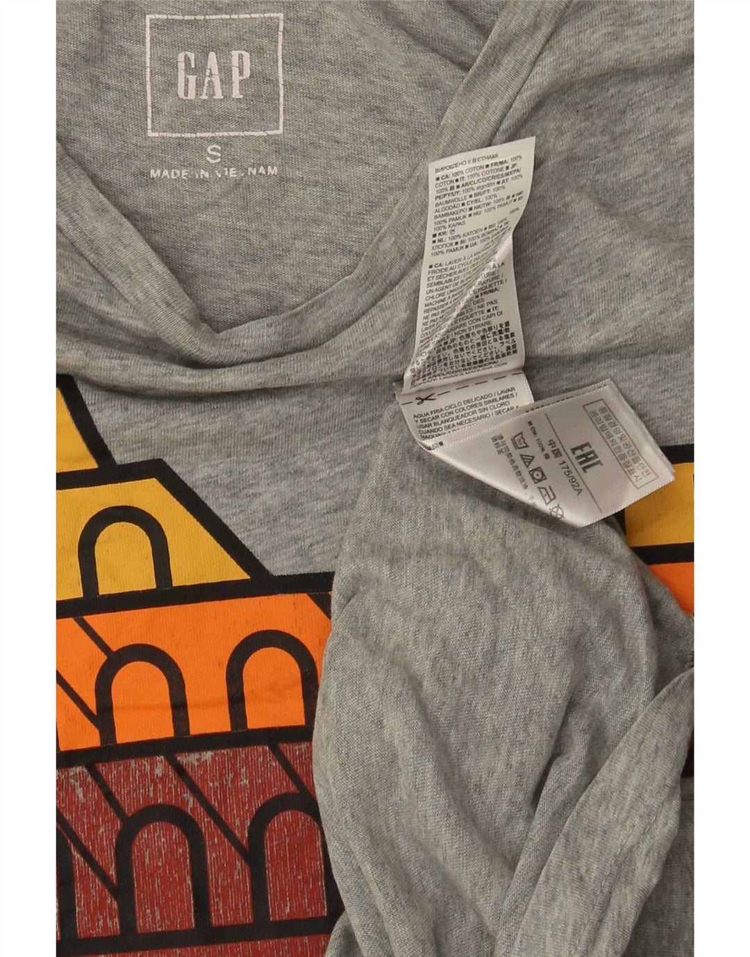 Gap Homme Rome Graphic T-Shirt Top Petit Gris Moucheté Coton