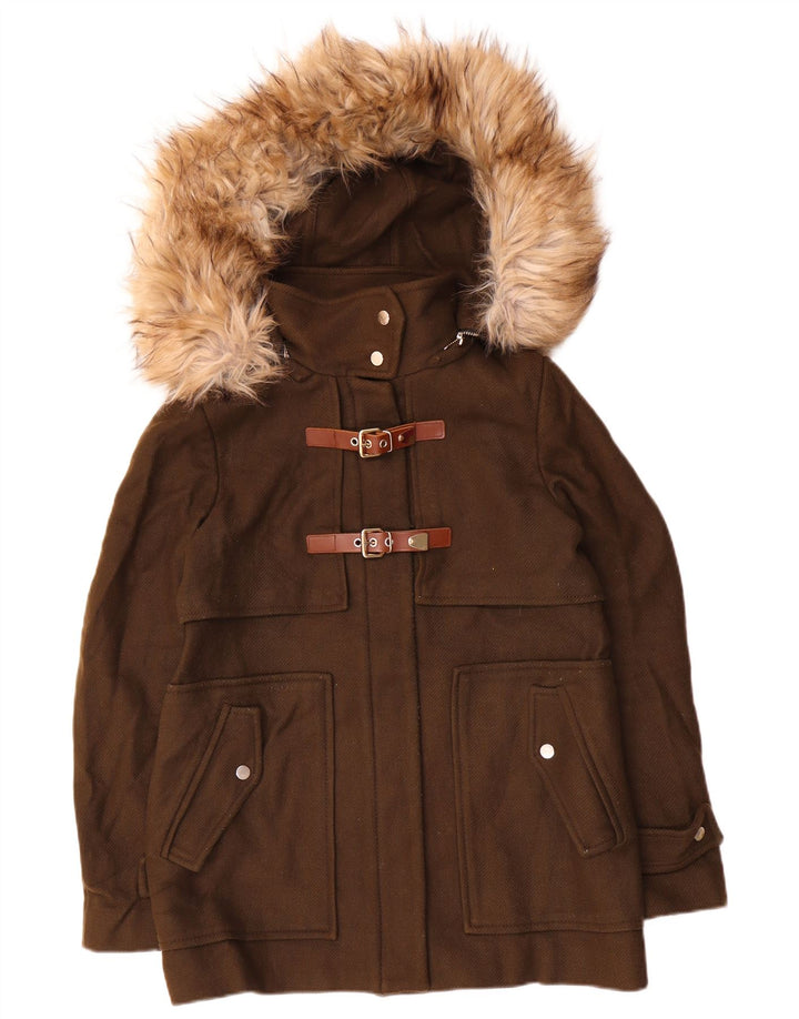 Zara Veste coupe-vent à capuche pour femme UK 14 Laine kaki moyen