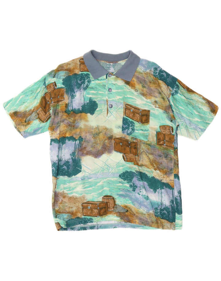 Polo Vintage à Motif Abstrait pour Homme Bleu Moyen