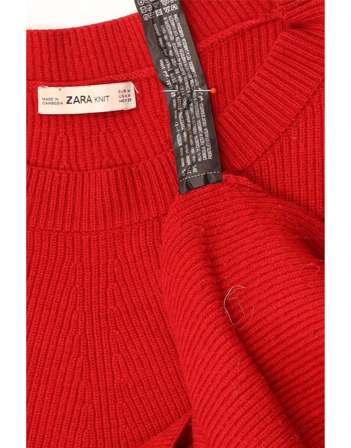 Zara Pull surdimensionné à col bateau pour femme UK 14 Viscose rouge moyen