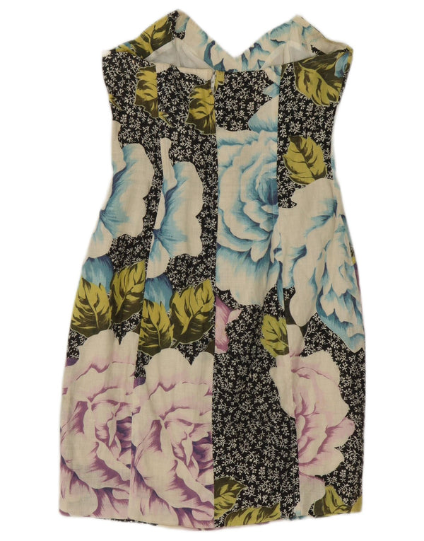 Sportmax Robe moulante sans bretelles pour femme UK 42 en lin floral noir moyen