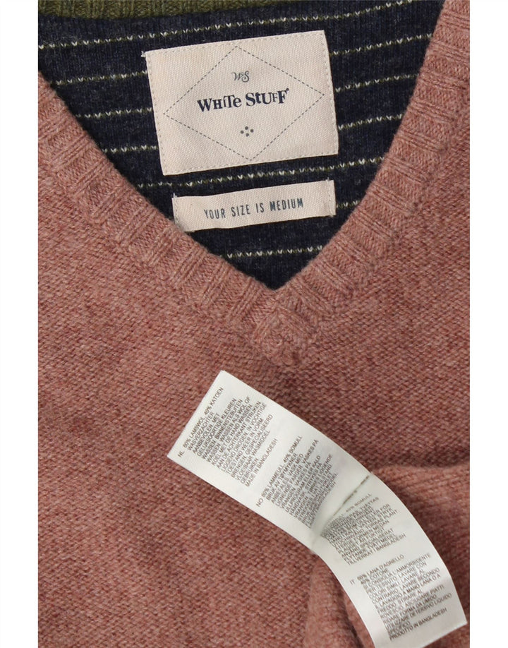 White Stuff Pull Col V Homme Rose Moyen Laine d'Agneau