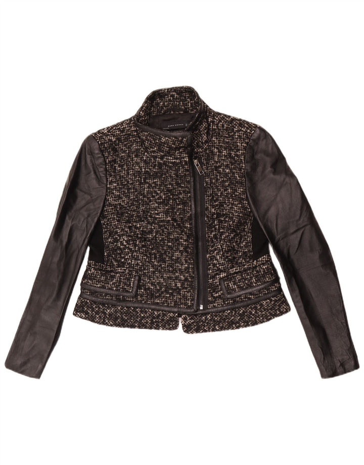 Zara Femme Veste Blazer Zippée UK 14 Grande Laine Noire