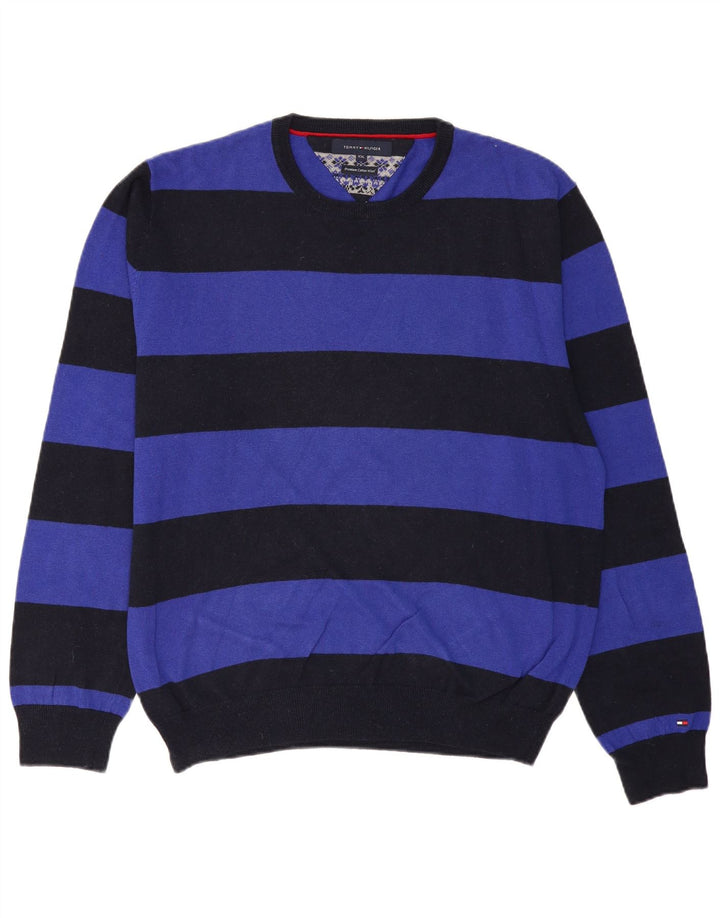 TOMMY HILFIGER Pull à col rond pour homme 2XL en coton rayé noir