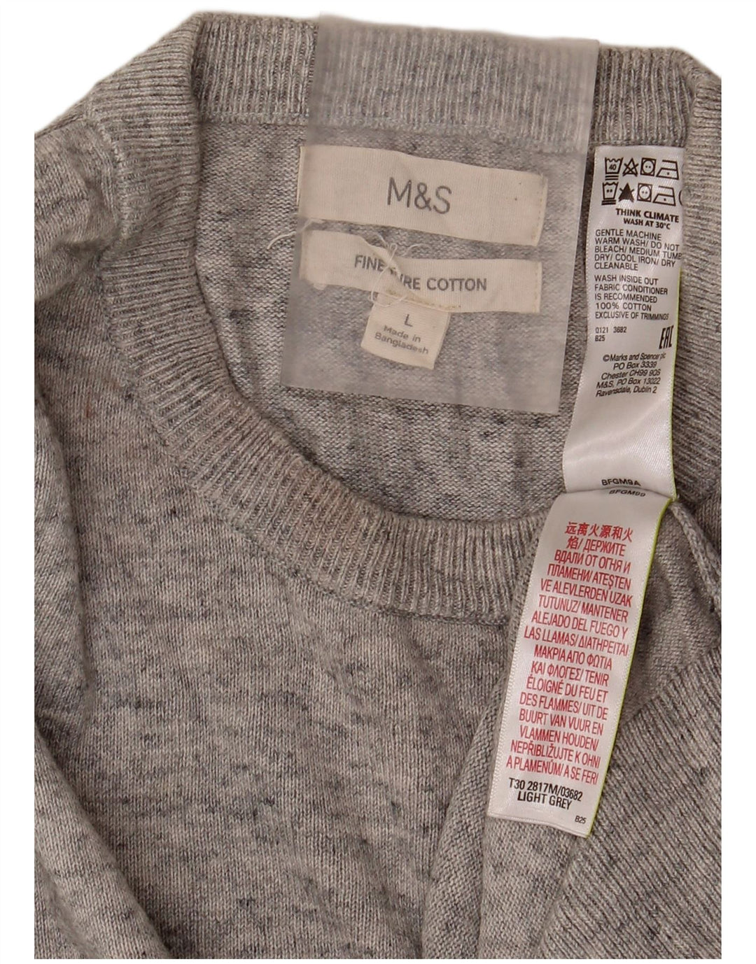 Marks & Spencer Pull à col rond pour homme en coton moucheté gris grand