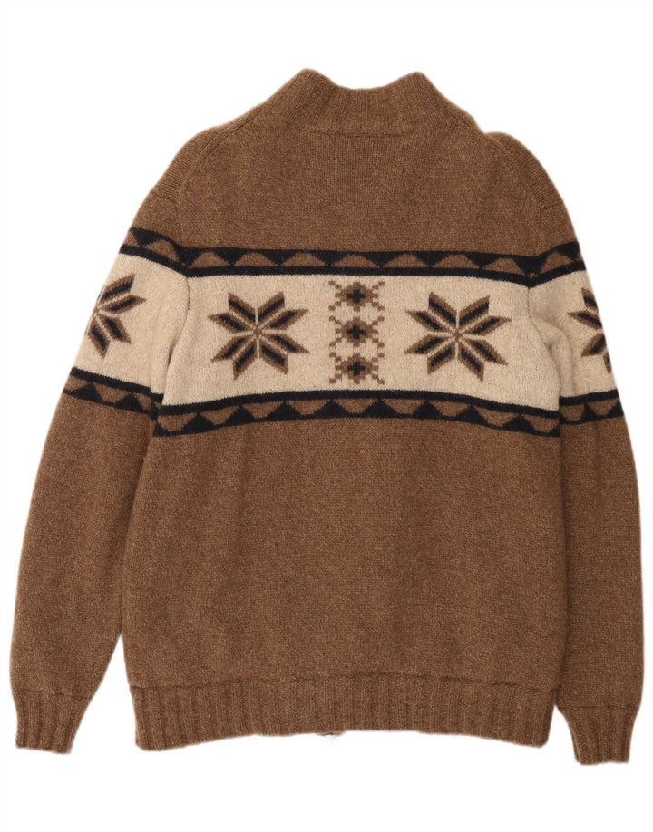 Tom Rusborg Homme Sherpa Cardigan Pull Large Marron Colorblock Laine