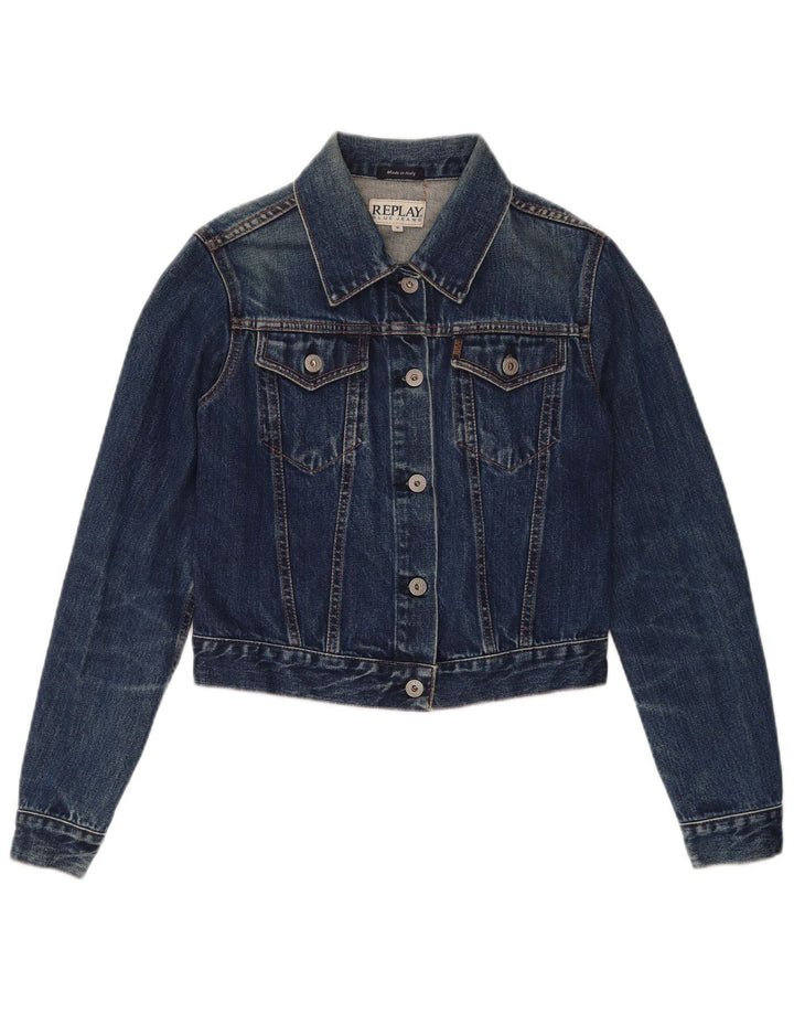Replay Veste en jean courte pour femme UK 12 Bleu moyen Coton