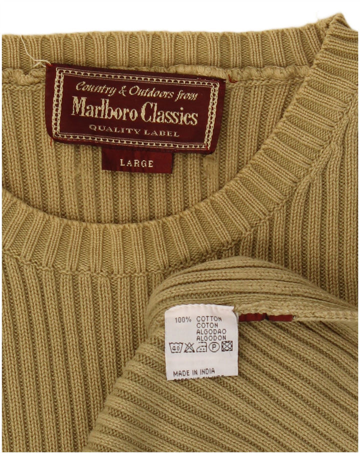 MARLBORO CLASSICS Pull à col rond pour homme en coton kaki Taille L