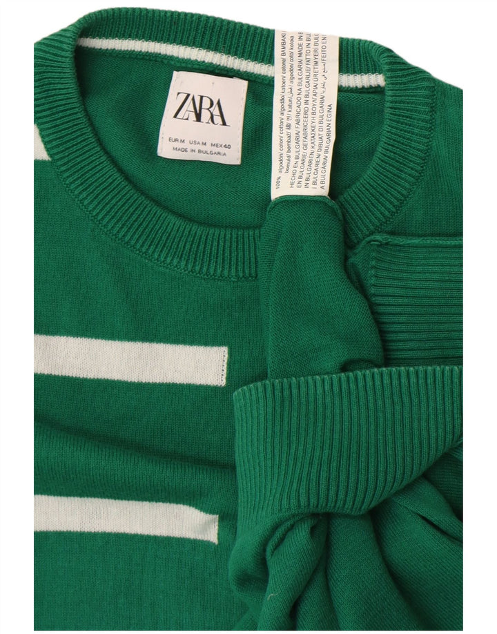 Zara Pull à col rond en coton rayé vert moyen pour homme
