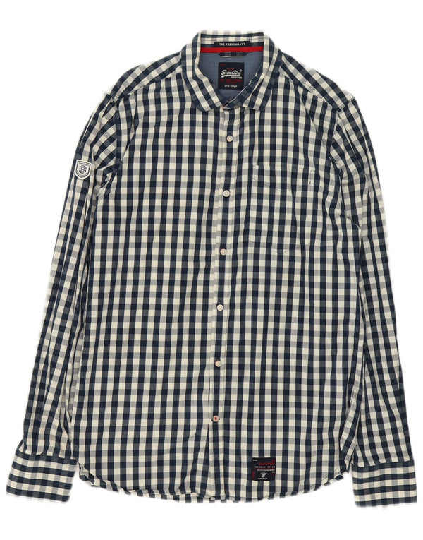 Superdry Chemise Homme Large Bleu Marine Vichy Coton
