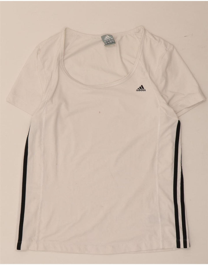 Adidas T-Shirt Femme Top UK 12/14 Polyester Colorblock Blanc Moyen