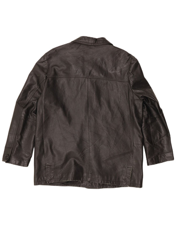 vintage Femmes Surdimensionné 3 Boutons Veste Blazer En Cuir UK 16 Grand Noir