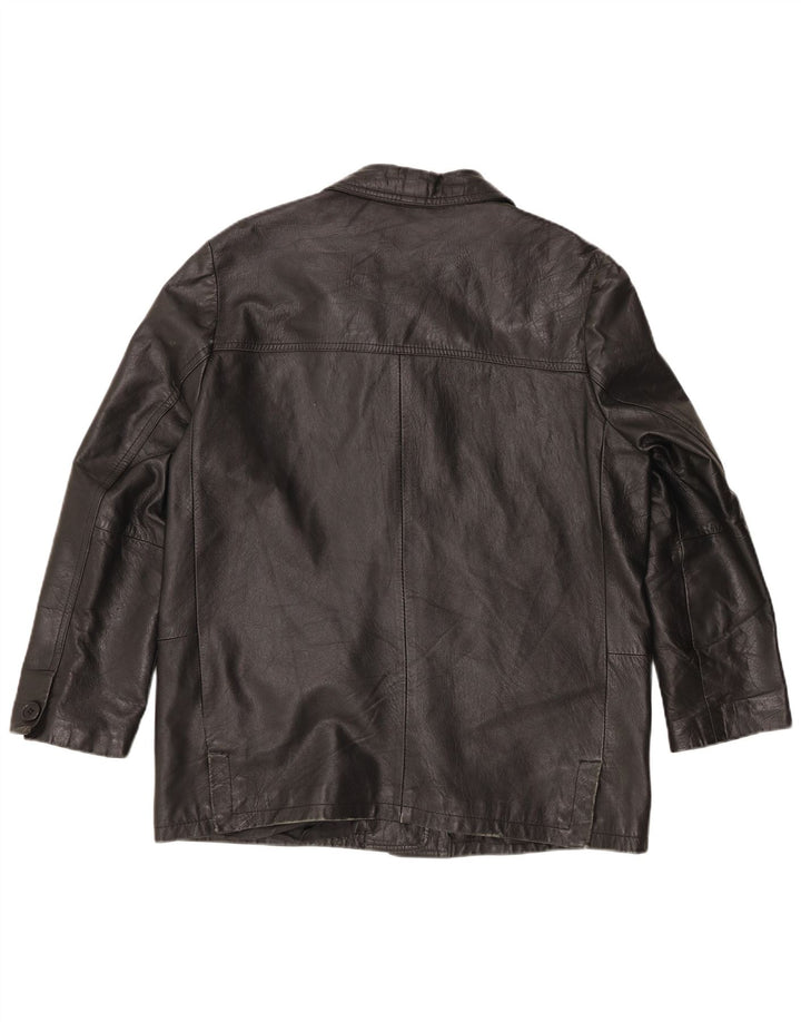 vintage Femmes Surdimensionné 3 Boutons Veste Blazer En Cuir UK 16 Grand Noir