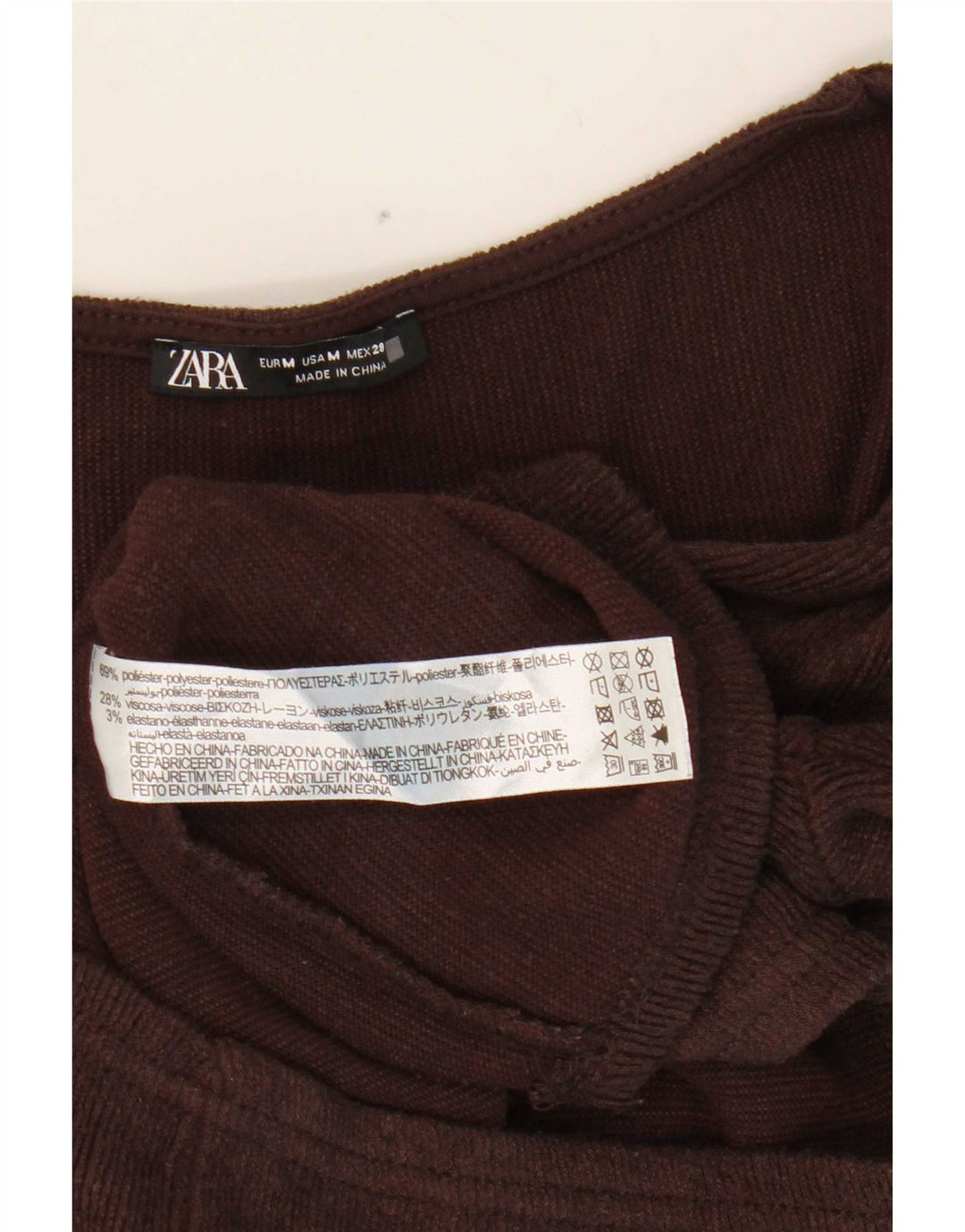 Zara Femme Crop Top Manches Longues UK 12 Marron Moyen Polyester